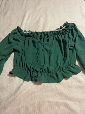 SHEIN Emerald Green Off-Shoulder Peasant Top